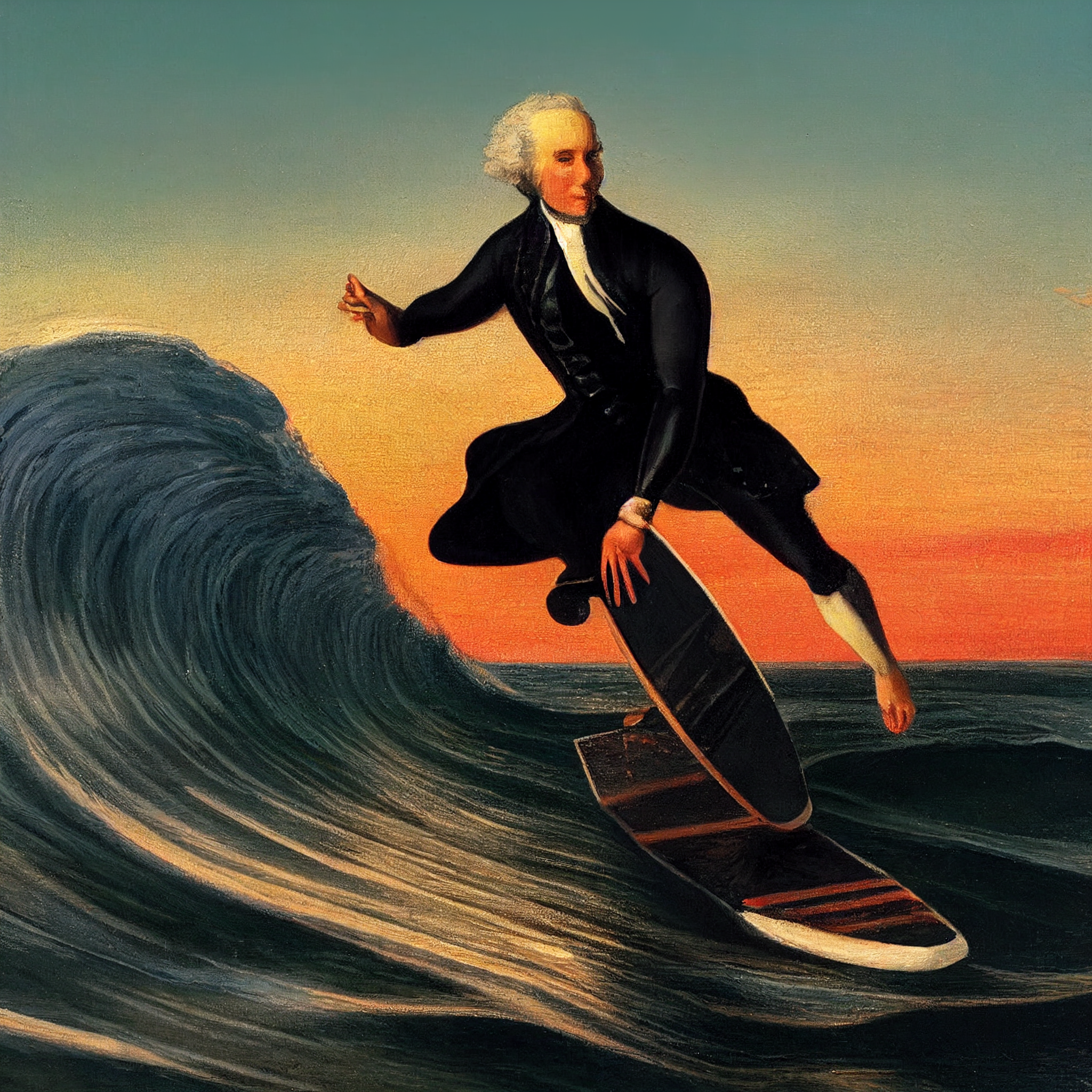 Tora greenster immanuel kant surfing on a wave at sunset in the b1a07f0e-7d86-4919-aea1-60e5711dd590