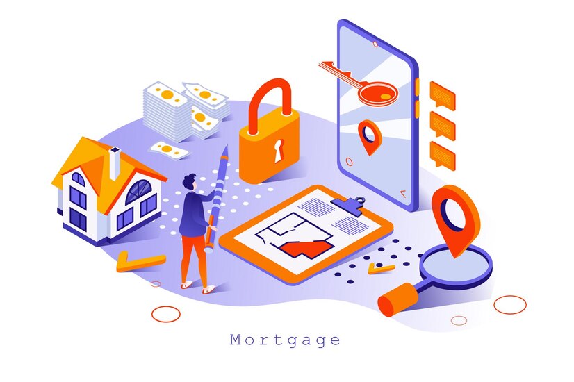 Mortgage-concept-3d-isometric-design-buyer-takes-bank-loan-buy-new-house-concludes 9209-7779